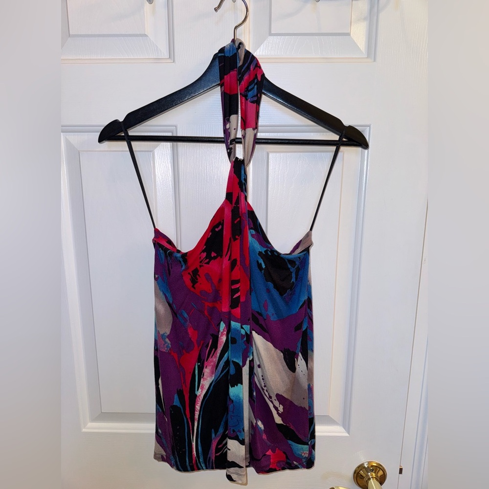 Express Multicolor Party Print Halter Top, Size XS - Picture 3 of 16